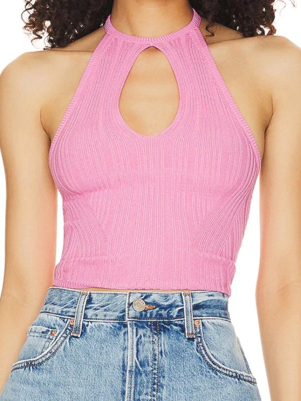 NBD Pink Knit Crop Top Halter
